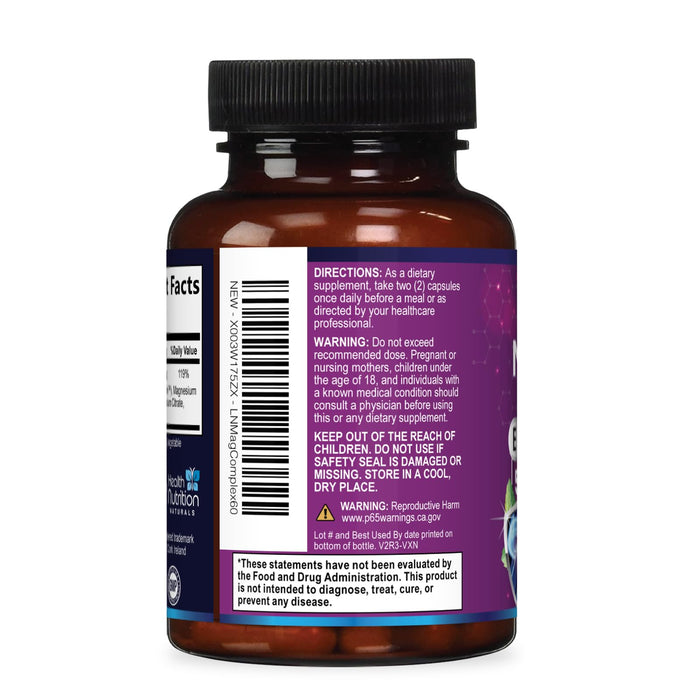 Magnesium Complex Capsules 500 mg with Oxide, Glycinate, Malate, Citrate - High Absorption Complex Chelated Magnesium Mineral Supplements - for Muscle, Bone and Heart Health Support - 60 Capsules