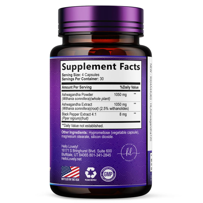 Ashwagandha 2,100 mg - Ashwagandha Supplements for Women in Veggie Capsules with Powder & Root Extract, Black Pepper for High Absorption, Plant Based, Non-GMO, Bottled in the USA - 120 Veggie Capsules