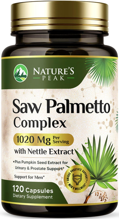 Saw Palmetto for Men Prostate Supplement - Potent 3X Formula with Stinging Nettle + Pumpkin Seed Extract for Men's Health, Herbal Prostate Supplement for Urinary Support, Bottled in USA, 120 Capsules