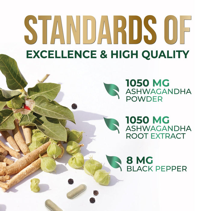 Ashwagandha Capsules for Women & Men - 2100mg Ashwagandha Supplement, Natural Antioxidant Support, Ashwa Root Extract, Extra Strength Calm Support with Black Pepper, Vegan & Gluten Free - 180 Capsules