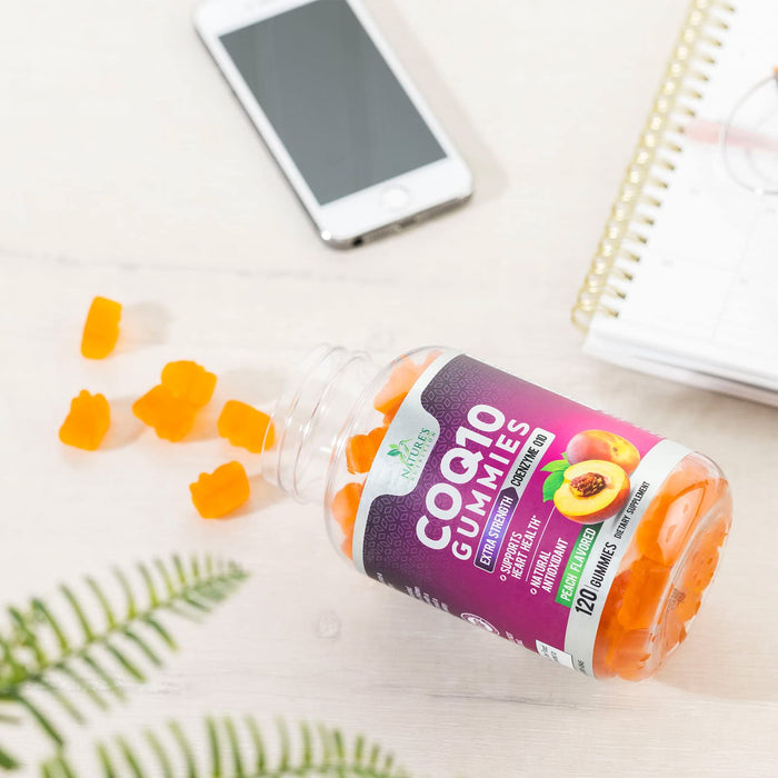 Nature's Nutrition CoQ10 Gummies 100mg â€“ High Absorption Coenzyme Q10 Supplement for Heart Health, Energy & Antioxidant Support â€“ Peach Flavor Gummy, Vegan, Non-GMO, Gluten Free â€“ 120 Count