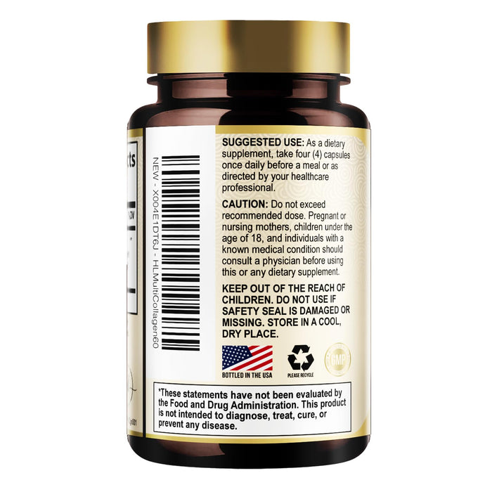 Multi Collagen Peptides for Women – 2400mg Best Hydrolyzed Collagen Complex with 5 Types (I, II, III, V, X) - Grass Fed – Hair, Skin, Nail, Bone & Joint Support for Beauty & Wellness – 60 Capsules