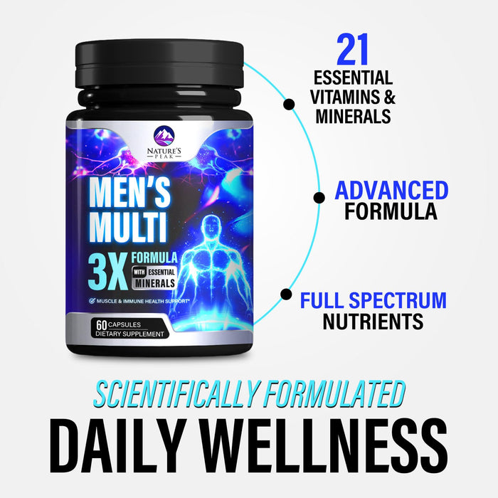 Men's Daily Multivitamin - Vitamins A, C, D, E, B12 + Zinc - 60 Capsules