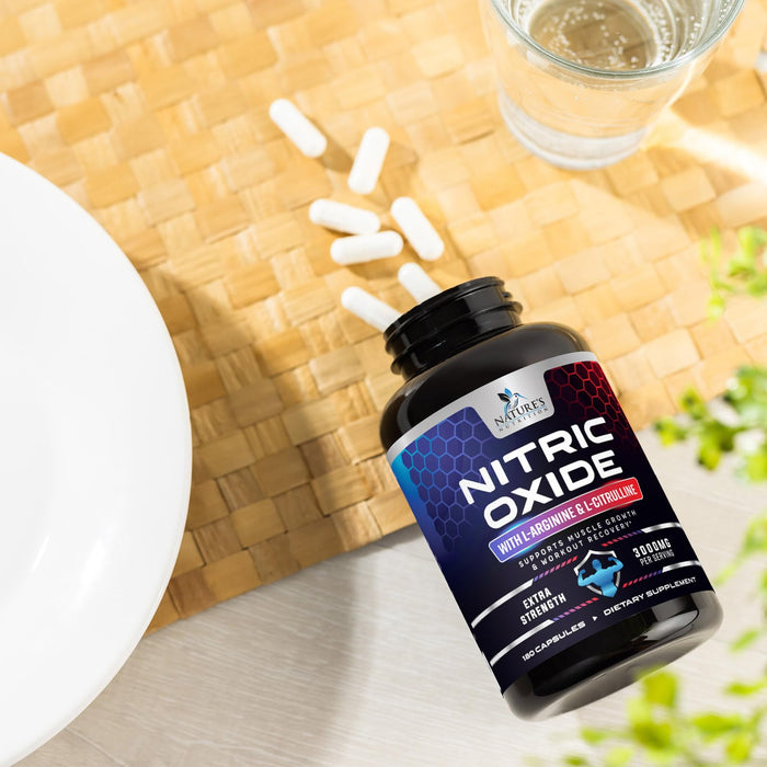 Nitric Oxide Booster Extra Strength 3000mg - L Arginine 3X Strength Nitric Oxide Supplements for Men and Women, Citrulline, Supports Muscle, Heart Health & Energy Supplement, Non-GMO - 180 Capsules
