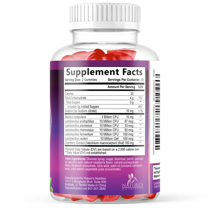 Probiotics for Women Gummies with Cranberry - 6 Premium Strains for PH Balance, Digestive Health, Vaginal & Immune Support, 3 Billion CFU, Women's Probiotic Gummy for Feminine Health - 60 Gummies