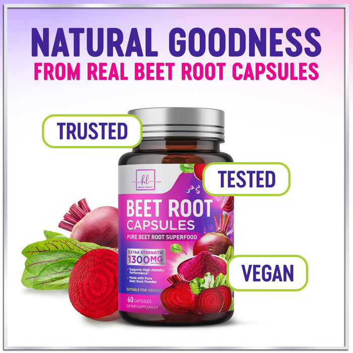 Organic Beet Root Capsules 1300mg – 60 Capsules