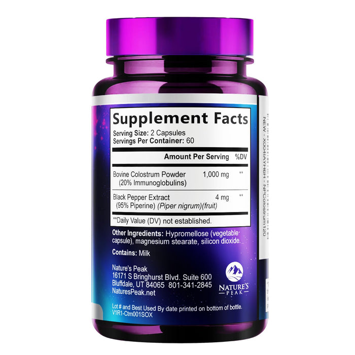Colostrum Supplement 1000mg 20% Immunoglobulins for Gut Health, Immune Support, Muscle, Skin & Hair Growth, Bovine Colostrum Powder, Nature's Colostrum for Women & Men, Bottled in USA - 120 Capsules