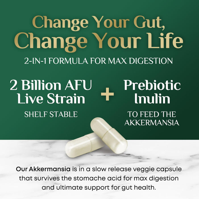 Akkermansia Probiotic Supplement for Women & Men, Akkermansia Muciniphila GLP 1 Probiotics with Prebiotic, 2 Billion AFU, Natural Digestive, Gut Health, & GLP 1 Production Support, 120 Capsules