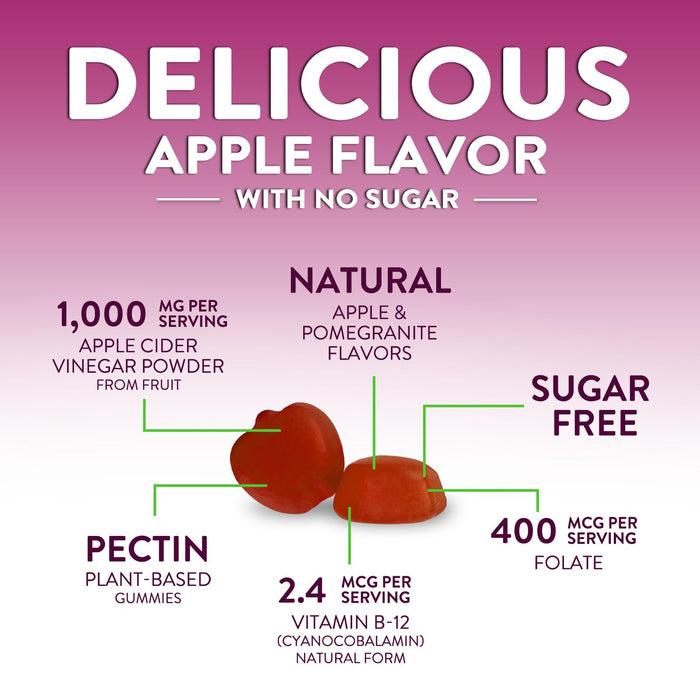 Apple Cider Vinegar Gummies for Weight Loss 1000mg - Vegan Apple Vinegar Gummy for Detox & Cleanse, ACV Supplement Pills, Vitamin B12, Sugar Free ACV Gummy, Non-GMO, Nature's Nutrition - 60 Gummies
