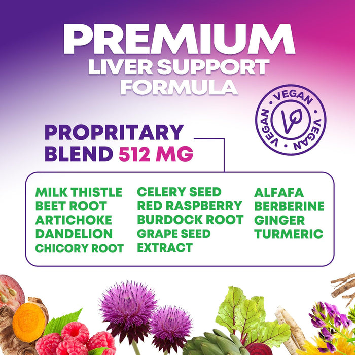 Gentle Liver Cleanse Detox & Repair Formula - Herbal Liver Support Supplement: Milk Thistle with Silymarin, Artichoke Extract, Dandelion, Beet, Chicory Root, & Turmeric for Liver Health - 120 Capsules