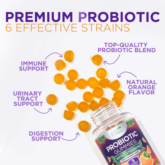 Probiotic Gummies for Women & Men - 5 Billion CFUs Gut Health Support Gummy, Daily Probiotics Supplement for Digestive Health Gummy, Probiotic Strains for Immune Support, Non-GMO & Vegan - 60 Gummies