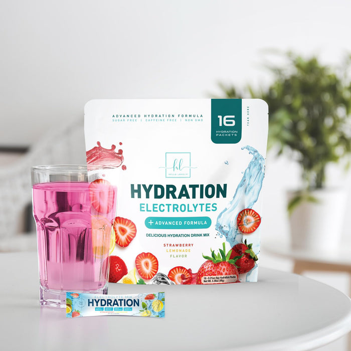 Electrolytes Hydration Packets - Keto Recovery Powder with Potassium, Magnesium, Sodium, Zinc & Vitamin C, Sugar-Free, Hydration Electrolyte Liquid Drink Mixes, Vegan, Strawberry Lemon (16 Pack)