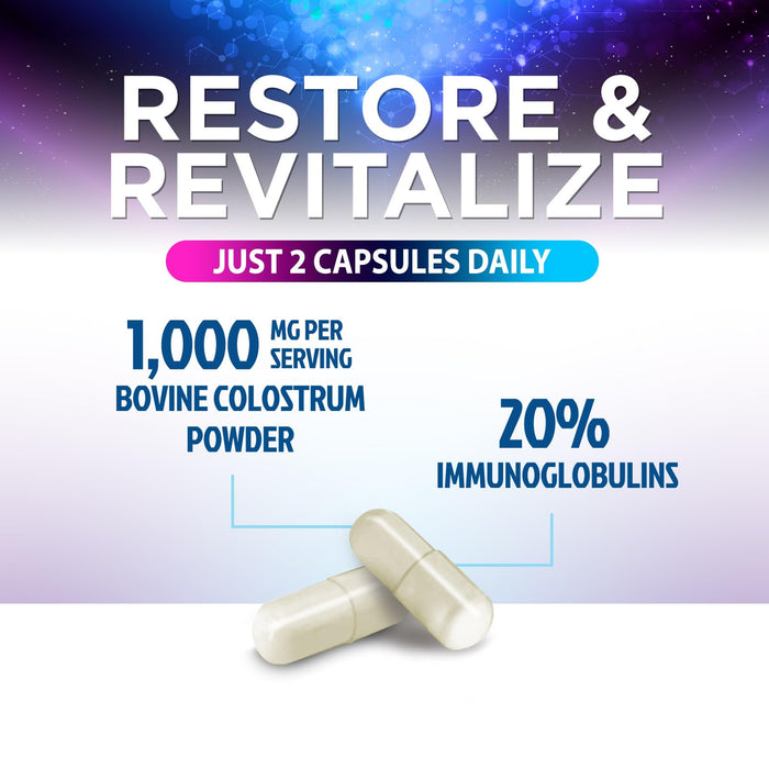 Colostrum Supplement 1000mg 20% Immunoglobulins for Gut Health, Immune Support, Muscle, Skin & Hair Growth, Bovine Colostrum Powder, Nature's Colostrum for Women & Men, Bottled in USA - 120 Capsules