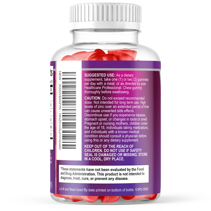 Zinc Gummies 50mg - Bone Skin & Immune Support Health Gummy & Premium Antioxidant Chewable for Adults - High Absorption Vegan, Gluten Free Zinc Supplements Vitamin - Tasty Berry Flavor - 60 Gummies