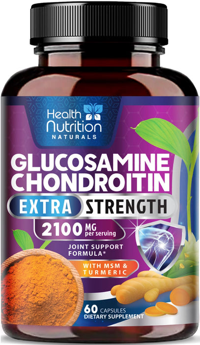 Glucosamine Chondroitin MSM 2100mg Complex - Joint Health Supplement with Turmeric & Boswellia - Quercetin for Cartilage, Flexibility & Mobility - Triple Strength Glucosamine Sulfate - 60 Capsules
