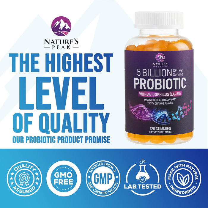 Probiotic Gummies for Women, Men & Teens - 5 Billion CFUs, 6 Pro Biotic Strains - Daily Probiotic Gummy Supplement for Natural Digestive Health, â€œGoodâ€ Gut & Immune Support, Orange Flavor - 120 Count