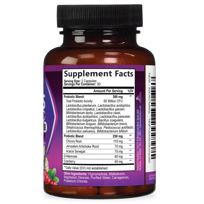 Probiotics for Women 60 Billion CFU - 16 Strains, Prebiotics & Cranberry, PH Balance, Digestive Health, Vaginal & Immune Support, Womens Probiotic for Gut Health, Shelf Stable - 60 Capsules