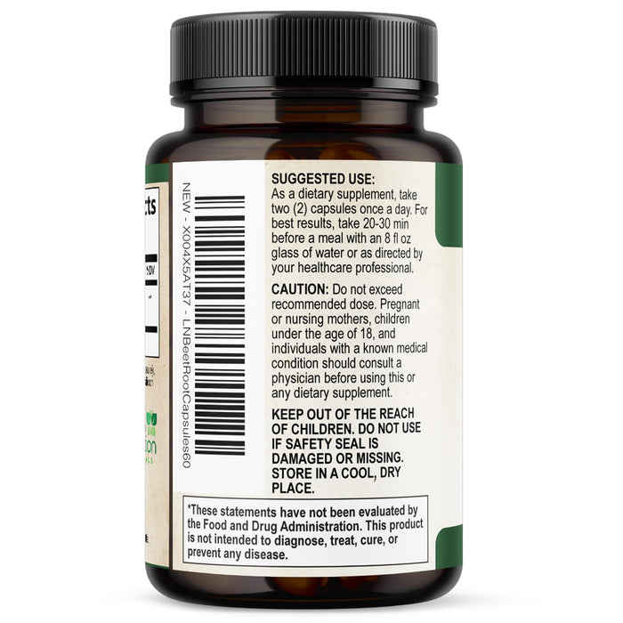 Beet Root Capsules 1300mg - Organic Red Beetroot Powder - 60 Vegan Capsules