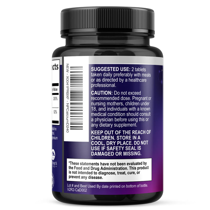 Calcium 1200 mg with Vitamin D3, Calcium Supplement Vitamins, Bone, Teeth & Immune Health Support, Calcium Supplements with D for Women & Men, Nature's Absorbable Calcium Carbonate - 240 Tablets