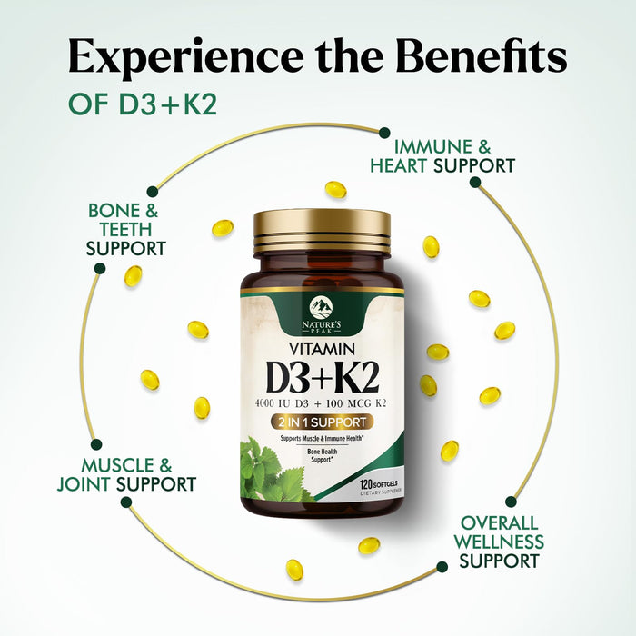 Vitamin D3 + K2 (MK-7) – 5000 IU D3 + 100mcg K2 – 120 Count
