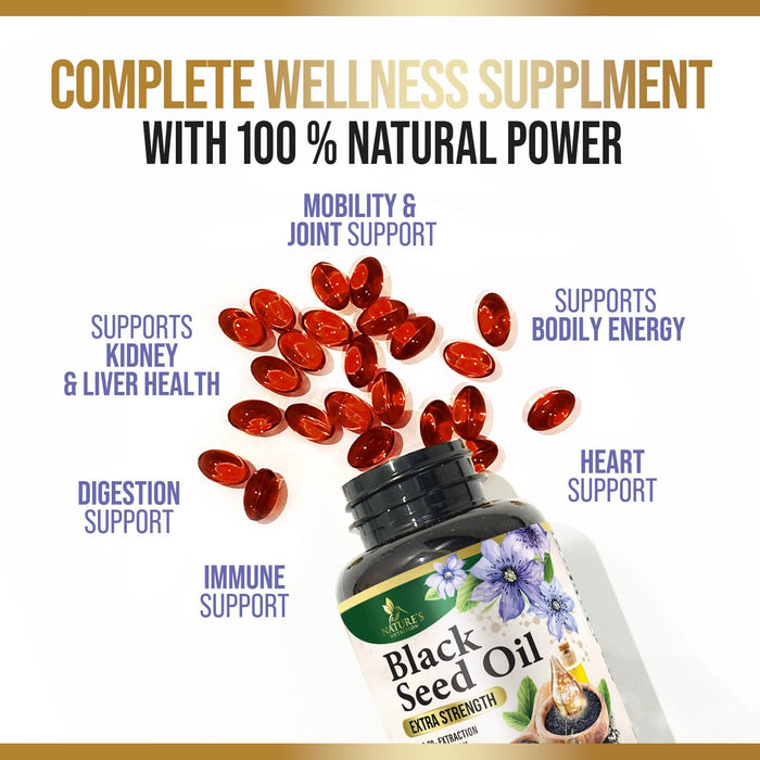Black Seed Oil Softgels 1000mg - Premium Nigella Sativa Blackseed, Pure Natural Black Cumin Seed Oil & Antioxidant for Skin & Immune Support - Non GMO, Bottled in USA Supplement - 180 Softgels