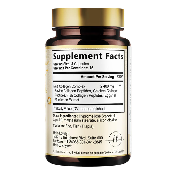 Multi Collagen Peptides for Women – 2400mg Best Hydrolyzed Collagen Complex with 5 Types (I, II, III, V, X) - Grass Fed – Hair, Skin, Nail, Bone & Joint Support for Beauty & Wellness – 60 Capsules