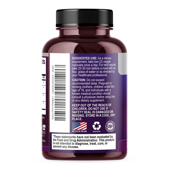 D-Mannose Supplement 1,000mg - with Cranberry, Hibiscus & Dandelion - Fast-Acting, Natural Urinary Tract & Bladder Support for Women & Men – Flush & Cleanse Impurities – Non-GMO, Vegan – 120 Capsules