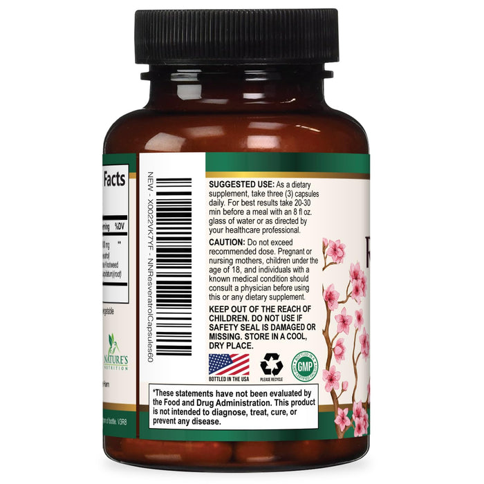 Resveratrol Supplement 1800mg - Extra Strength Antioxidants for Healthy Aging & Immune Support - Heart Health & Cellular Energy Support - Non-GMO, Bioavailable Trans-Resveratrol - 60 Vegan Capsules