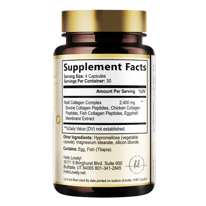 Multi Collagen Peptides for Women – 2400mg Best Hydrolyzed Collagen Complex with 5 Types (I, II, III, V, X) - Grass Fed - Hair, Skin, Nail, Bone & Joint Support for Beauty & Wellness – 120 Capsules