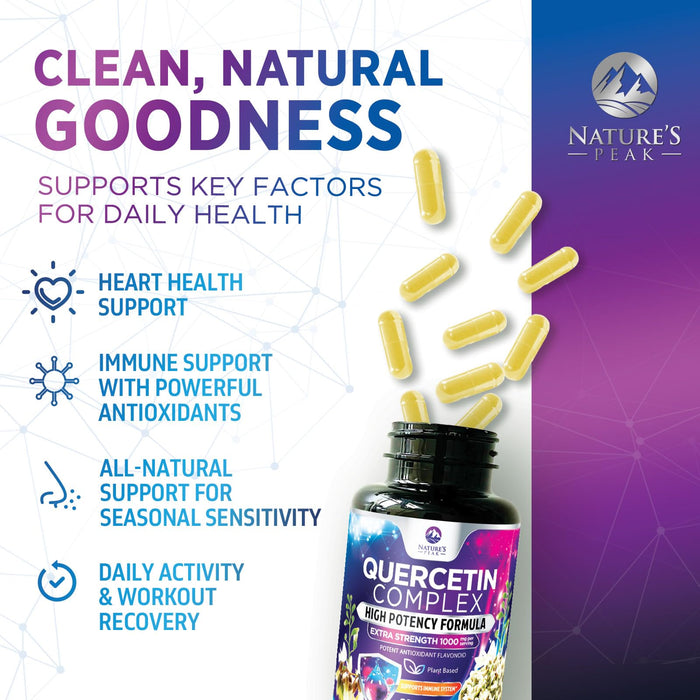 Quercetin Capsules 1000mg, with Ultra Strength Complex - Health Antioxidant Supplements for Respiratory, Heart and Immune Support - Vegan Third Party Tested, Non-GMO, Gluten Free - 120 Veggie Capsules