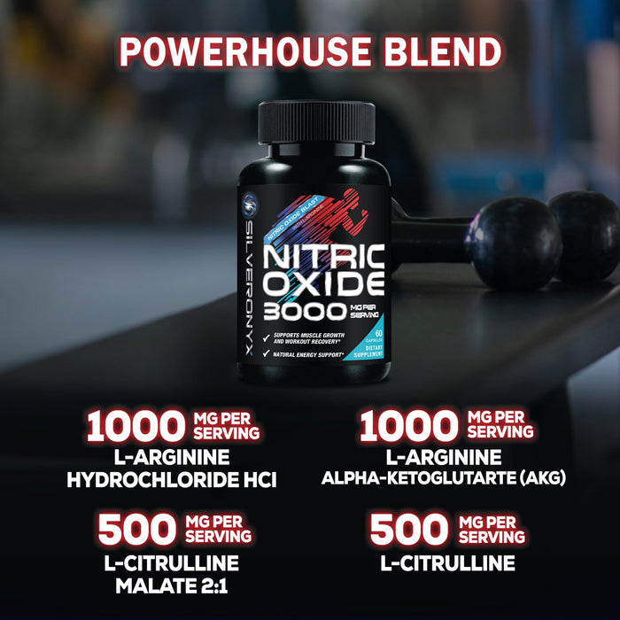 Extra Strength Nitric Oxide Supplement 3X Strength L Arginine, Citrulline Malate, AAKG, Beta Alanine - Premium Muscle Supporting Nitric Booster - Natural Energy & Heart Health Support - 60 Capsules