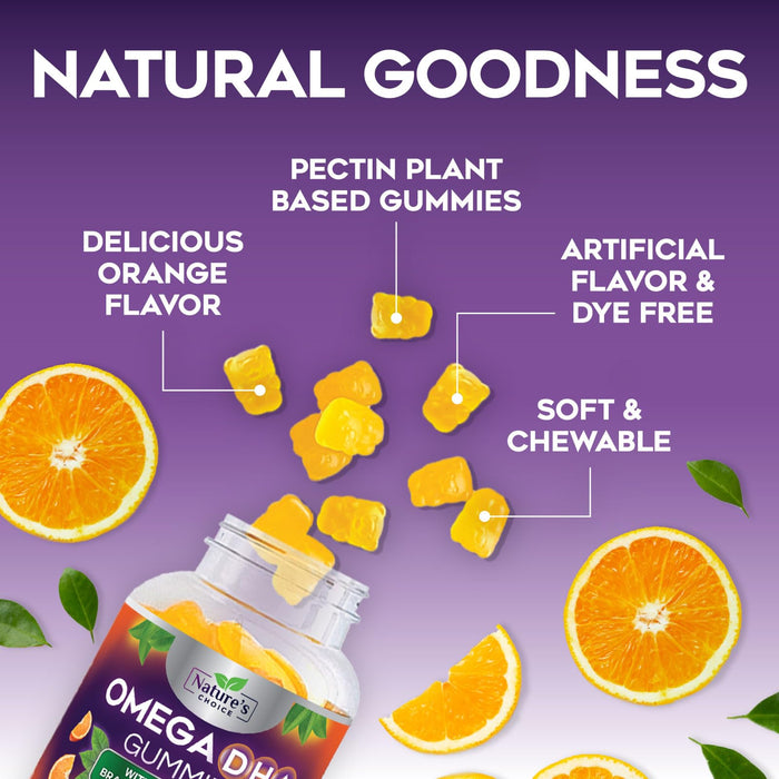 Omega 3 Fish Oil Gummies - Triple Strength Omega3 Gummy - DHA & EPA Fatty Acids for Heart Health, Joint & Brain Support, Nature's High Absorption Omega Fish Oil Supplement, Orange Flavor- 60 Gummies