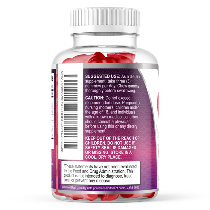 Prebiotic Fiber Gummies - Sugar Free 4g Gummy Fiber Supplement for Adults Digestive Health & Regularity Support - Natural Raspberry Flavor, Plant Based Blend, Non-GMO & Gluten Free - 60 Gummies