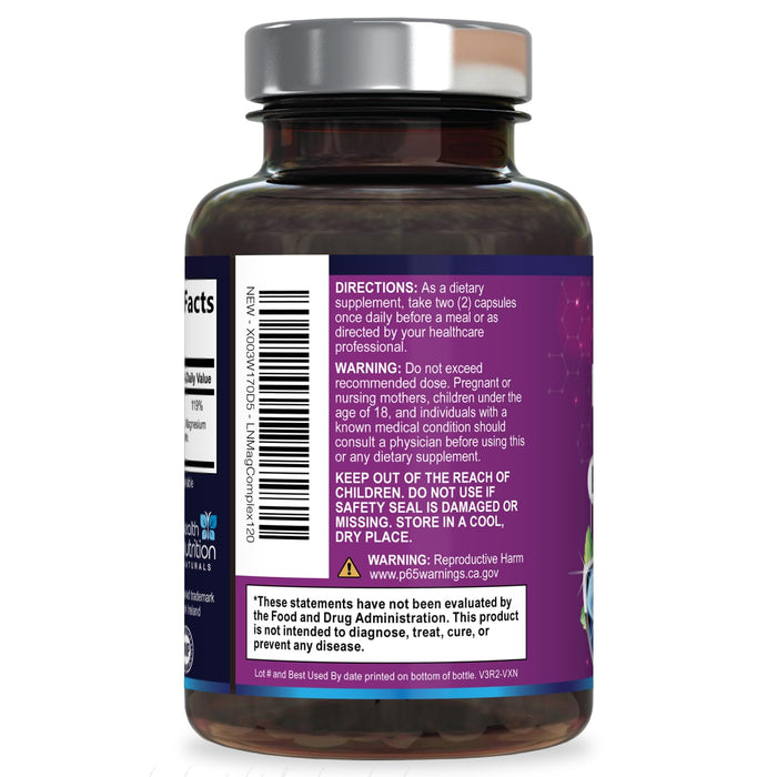 Magnesium Complex Capsules 500 mg with Oxide, Glycinate, Malate, Citrate - High Absorption Complex Chelated Magnesium Mineral Supplements - for Muscle, Bone and Heart Health Support - 120 Capsules