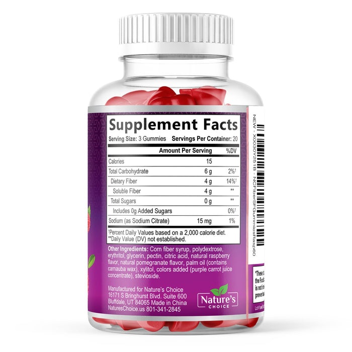 Fiber Gummies for Adults, Sugar Free Daily 4g Gummy Fiber Supplement, Prebiotic Gummy Digestive Health Support - Plant Based Soluble Chews, Prebiotics Supports Regularity & Digestion - 60 Gummies