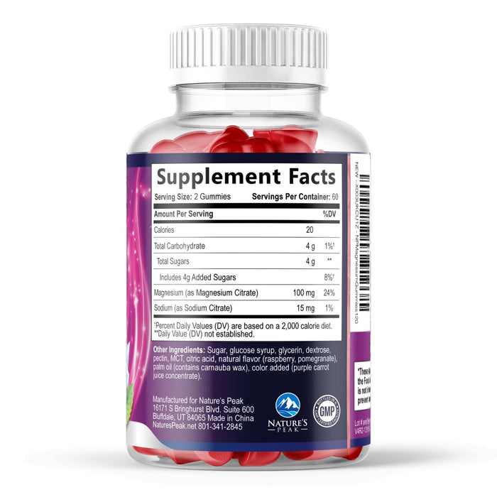 Magnesium Citrate Supplement Gummies - High Absorption Magnesium Gummy for Adults & Kids, Magnesio Citrate Supplements for Bone, Muscle Health, Heart Support, Vegan, Gluten Free, Non-GMO - 120 Gummies