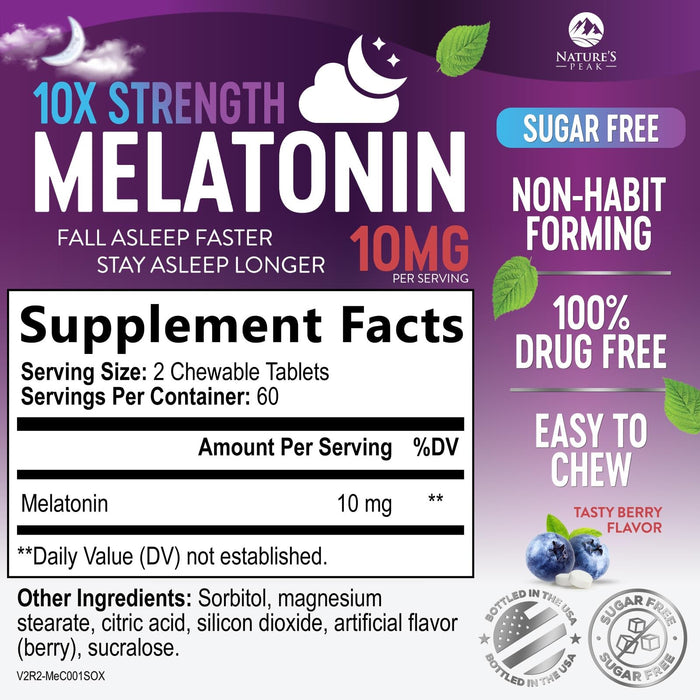 Melatonin 10mg - Sleep Support Supplements for Adults - Extra Strength Fast Dissolve 10 mg Melatonin Tablets for Restful Sleep Support, Natural Strawberry Flavor, Sugar-Free Non-GMO - 120 Day Supply