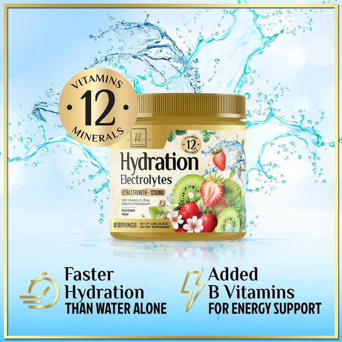 Hydration Replenisher Daily Electrolyte Drink Mix â€“ Rapid Hydration Powder with 6 Electrolytes & Minerals, Zero Sugar, Keto, Vegan, Non-GMO & Sugar-Free Electrolyte Powder Tub - 60 Servings