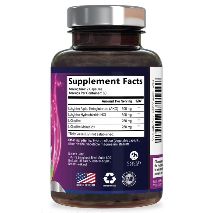 L-Arginine 1000mg Supplement - Heart Health Support - Premium Muscle Supporting Nitric Oxide Precursor Booster for Extra Strength - Gluten Free, Amino Acid Energy Blend For Men & Women - 120 Capsules