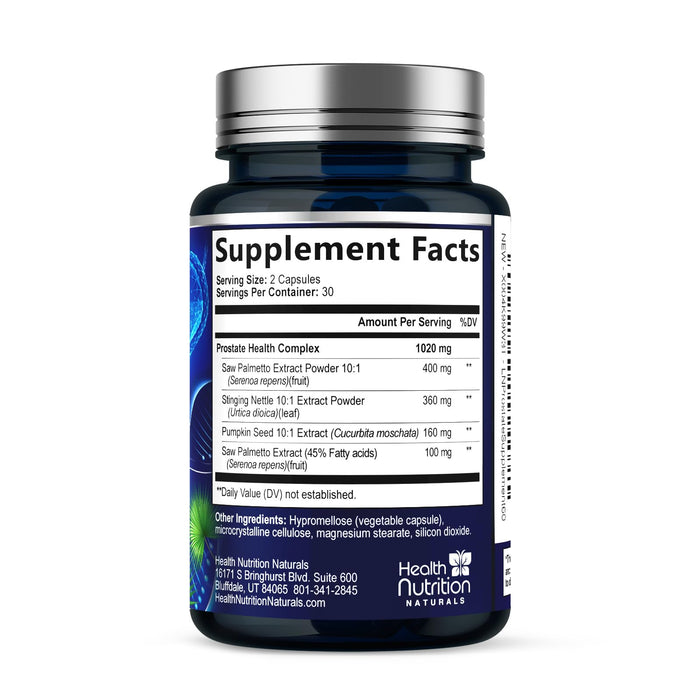 Prostate Health Supplements for Men - Potent 3X Formula with Saw Palmetto, Stinging Nettle, Pumpkin Seed Extract, Bottled in USA, Prostate Supplement for Urinary Support, Vegan, Non-GMO, 60 Capsules