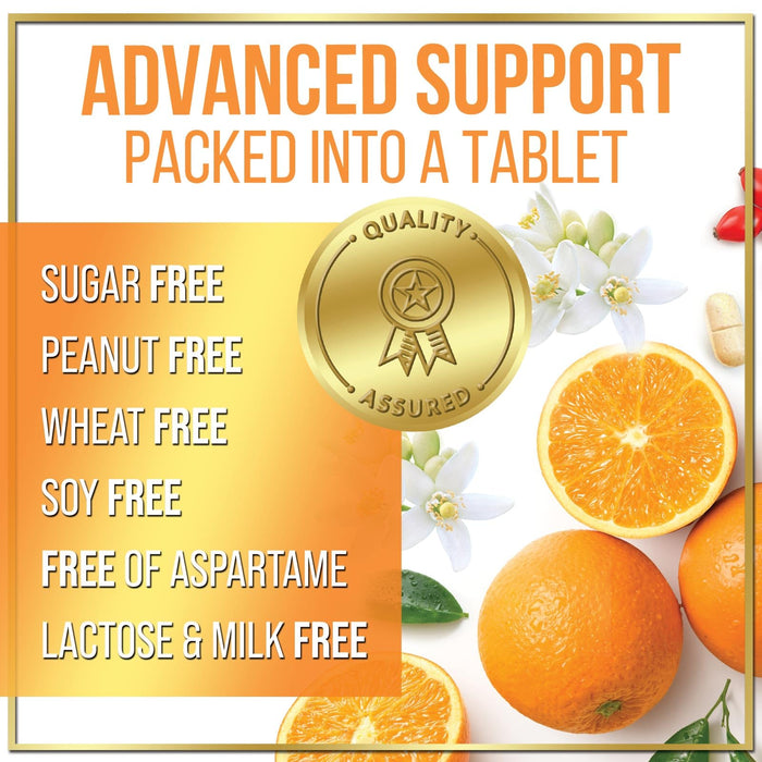 Vitamin C Supplement 1000mg - Extra Strength with Rose Hips Bioflavonoids - Sugar Free Vitamin C Chewable Pills, Nature's Vit C for Immune Support & Antioxidant Protection - 60 Chewable Tablets
