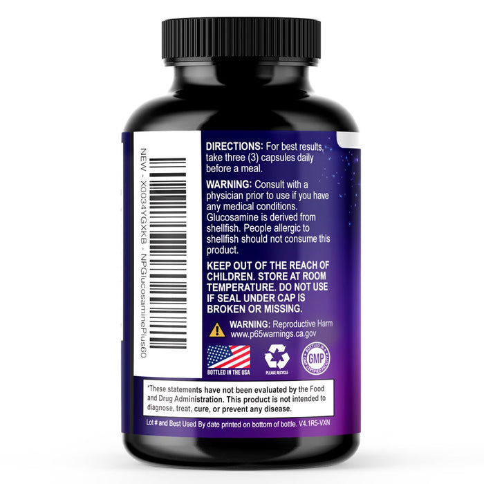Glucosamine Chondroitin MSM Joint Supplement 2100mg - with Glucosamine Sulfate, Turmeric, Boswellia, Quercetin & Bromelain – Nature's Extra Strength Flexibility, Mobility & Joint Support, 60 Capsules