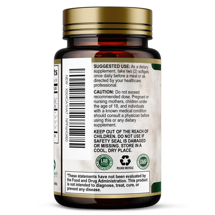 Omega 3 Fish Oil Pills 2400mg - Triple Strength Omega 3 Fish Oil Supplements - Best EPA & DHA Fatty Acids for Brain & Heart Health Support, Nature's Omega3 Supplement, 30 Day Supply - 60 Softgels