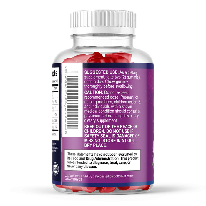 Magnesium Citrate Supplement Gummies - High Absorption Magnesium Gummy for Adults & Kids, Magnesio Citrate Supplements for Bone, Muscle Health, Heart Support, Vegan, Gluten Free, Non-GMO - 120 Gummies