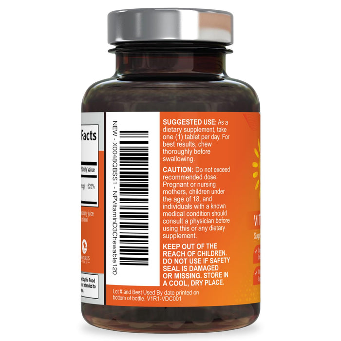 Vitamin D3 5000iu (125 mcg) Immune Health Support - High Potency Vitamin D Dietary Supplement for Bone, Teeth, Muscle - Nature's VIT D, Vegan, Gluten Free, Raspberry Flavor - 120 Chewable Tablets