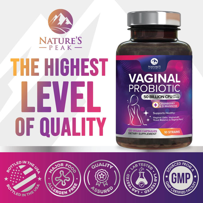 Vaginal Probiotics for Women pH Balance with Prebiotics, 50 Billion CFU, 10 Probiotic Strains, Cranberry, D-Mannose & XOS - Healthy Vaginal Odor & Flora, UT & Feminine Digestive Health - 120 Capsules