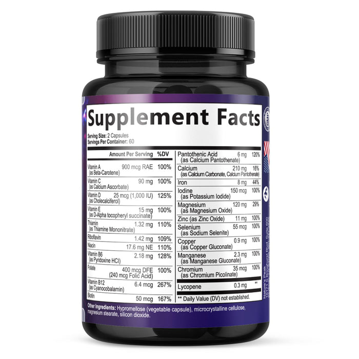Men's Daily Multivitamin - Vitamins A, C, D, E, B12 + Zinc - 120 Capsules