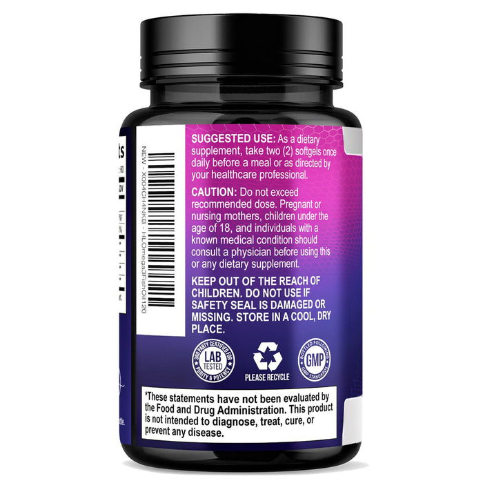 Omega 3 Fish Oil Supplements 2400mg - Triple Strength Omega 3 Fatty Acids, Natural Heart Health Brain & Joint Support - Fatty Acids with EPA & DHA - Wild Caught Fish Oil Supplement - 120 Softgels
