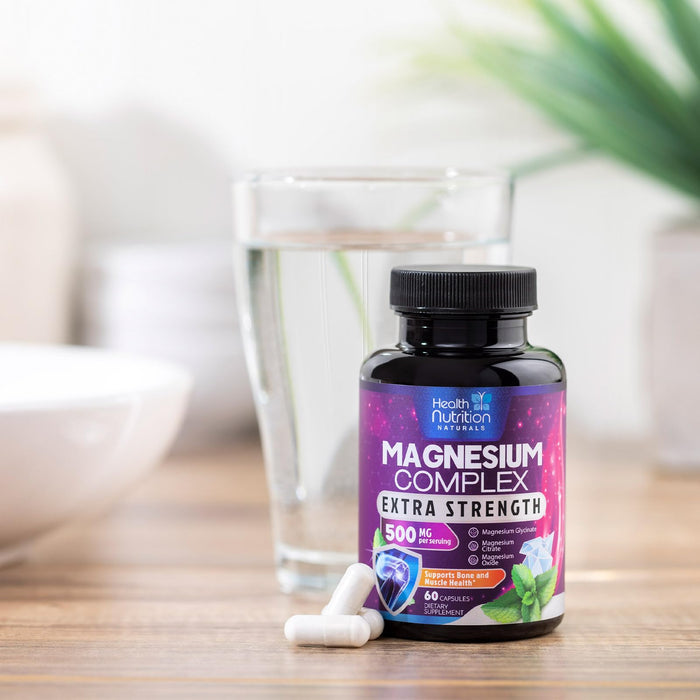 Magnesium Complex Capsules 500 mg with Oxide, Glycinate, Malate, Citrate - High Absorption Complex Chelated Magnesium Mineral Supplements - for Muscle, Bone and Heart Health Support - 60 Capsules