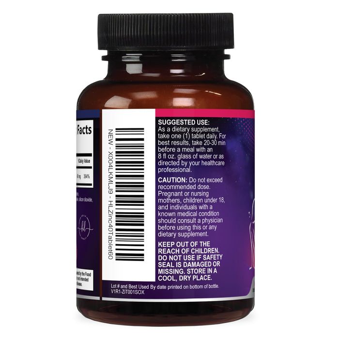 Zinc Supplements for Women and Men - 40mg Supplement for Immune Support, Skin Health Support, & Antioxidant Supplement for Adults, High Potency Zinc Gluconate 40 mg, Non-GMO - 60 Tablets